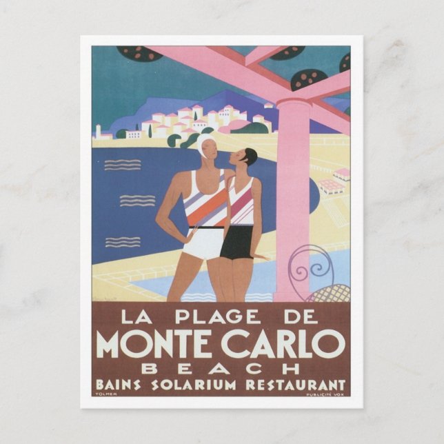 Vintage Monte Carlo Beach Vykort (Framsida)