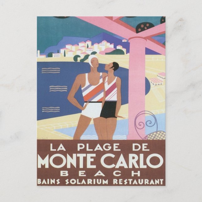 Vintage Monte Carlo Beach Vykort (Framsida)