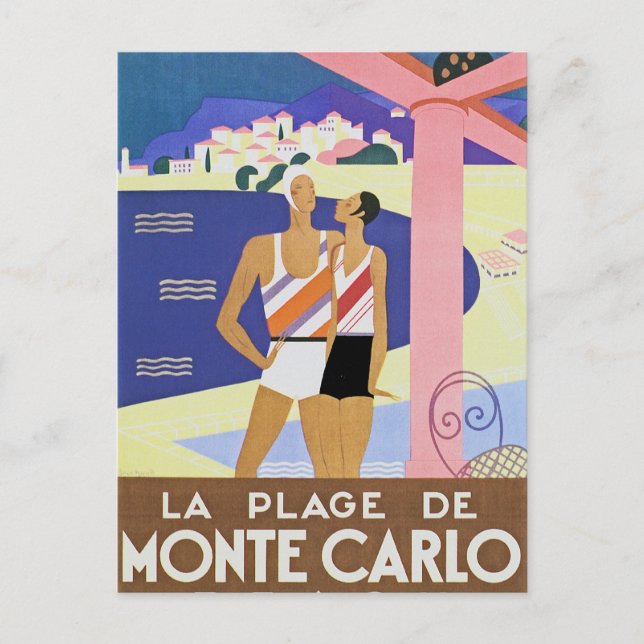 Vintage Monte Carlo Beach Vykort (Framsida)