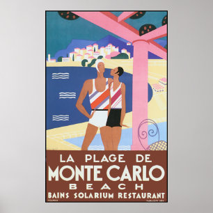 Vintage Monte - carlo strandaffisch Poster