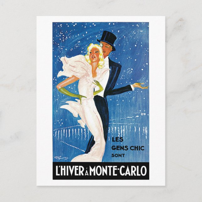 Vintage Monte Carlo Winter Travel Ad Vykort (Framsida)
