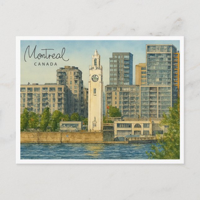 Vintage Montreal Skyline | Kanada, vattenfärg Helg Vykort (Framsida)