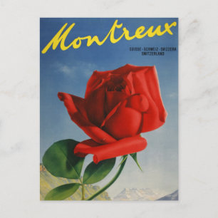 Vintage Montreux Röda Ros Schweiz Genève sjö Vykort