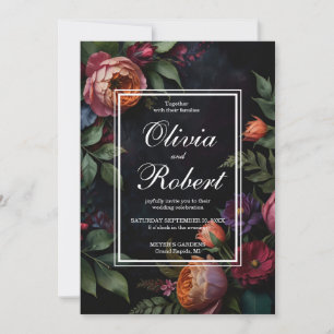Vintage moody mörk blommigt boho ro inbjudningar