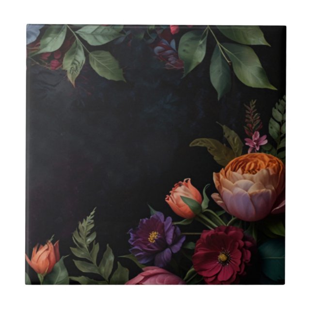 Vintage moody mörk blommigt boho ro kakelplatta (Framsidan)