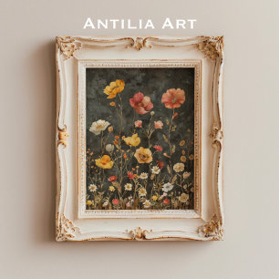 Vintage Moody Mörk Flower Art Victorian Blommigt Poster