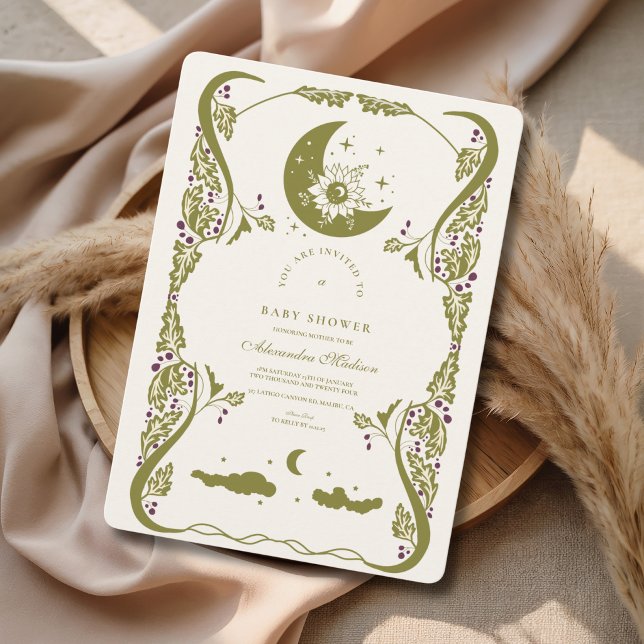 Vintage Moon Botanisk Baby Shower Inbjudningar (Skapare uppladdad)