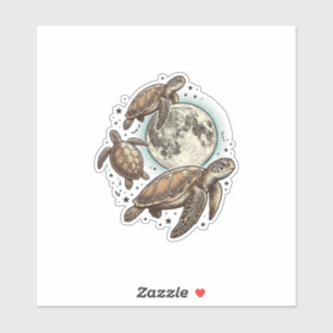 Vintage Moon Sea Turtle Gravyr Shirt Design_1 Klistermärken