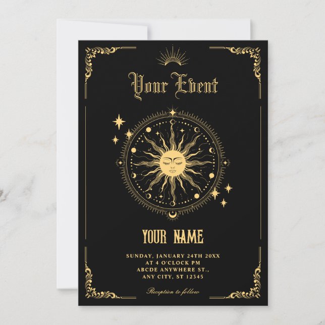 Vintage Moon Sun boho konst symbol Inbjudningar (Framsida)