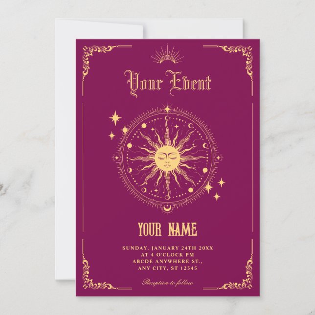 Vintage Moon Sun boho konst symbol Inbjudningar (Framsida)