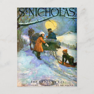 VINTAGE ’MOONLIGHT SLEIGHRIDE’ COVERART POSTCARD VYKORT