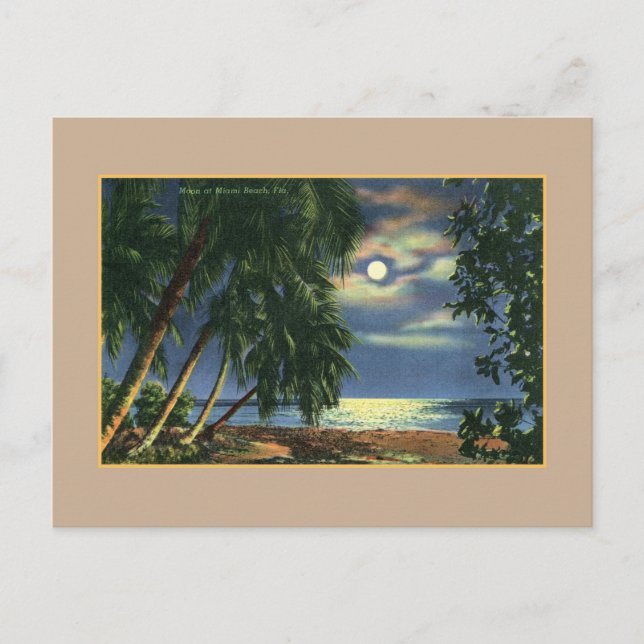 Vintage Moonlight-strandvy Miami Beach Vykort (Framsida)