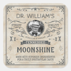 Vintage Moonshine Hillbilly Medicin Anpassad Brygg Fyrkantigt Klistermärke