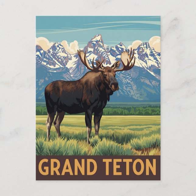 Vintage Moose i Grand Teton nationalpark Vykort (Framsida)