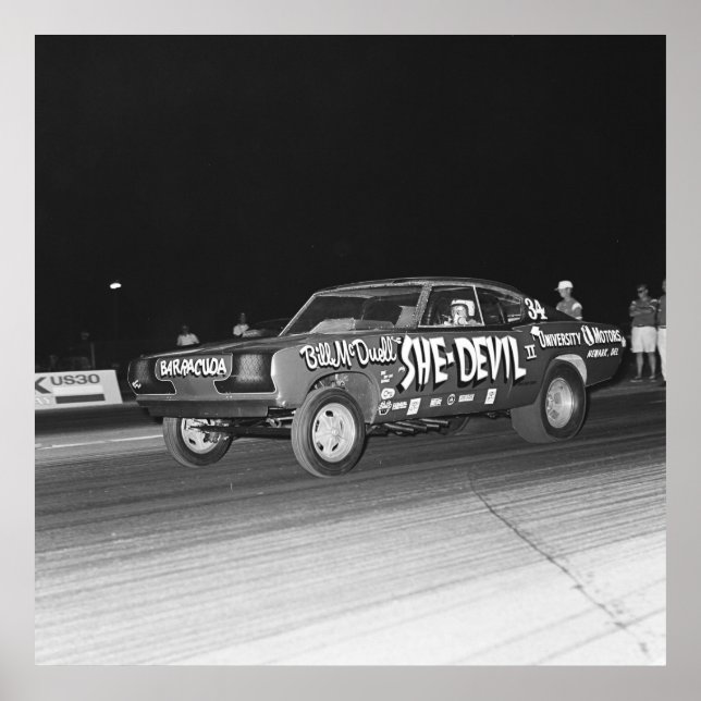 Vintage Mopar Drag - Cuda - Hon-Djävulen Poster (Framsidan)