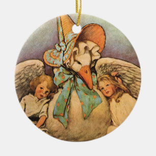 Vintage Mor Goose Children Jessie Willcox Smith Julgransprydnad Keramik