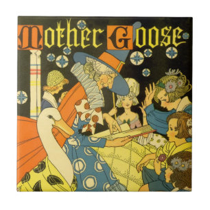 Vintage Mor Goose Läser Bokar till barn Kakelplatta