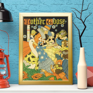 Vintage Mor Goose Läser Bokar till barn Poster