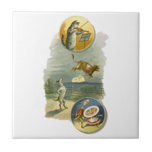 Vintage Mor Goose Nursery Rhyme Hej Diddle Kakelplatta