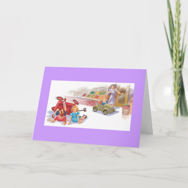 Vintage Mor & Kids Wagon Tumble Kort (Framsida)