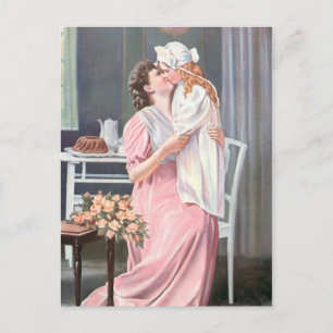 Vintage Mor Kissing sin dotter Helg Vykort