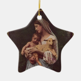 Vintage Mor Mary och Baby Jesus Julgransprydnad Keramik