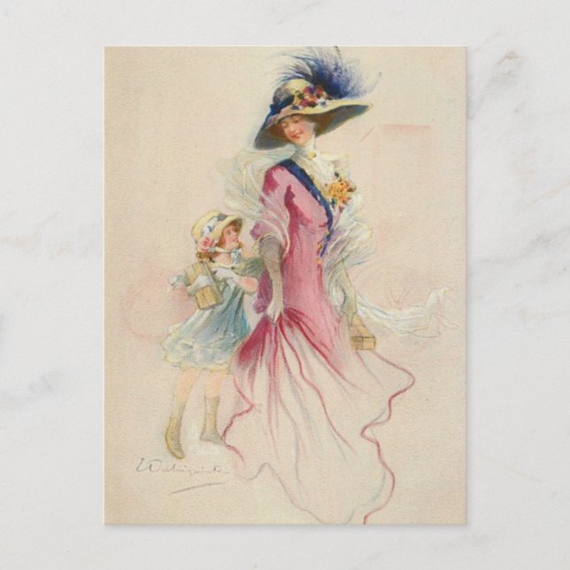 Vintage Mor och barn Vykort (Framsida)