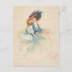 Vintage Mor och dotter Kiss Vykort
