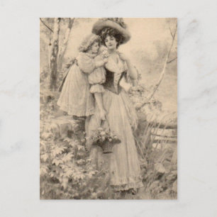 Vintage Mor och dotter Vykort
