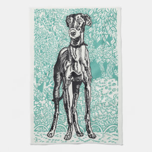 Vintage Moriz Jung Greyhound Art Turkos Bakgrund Kökshandduk