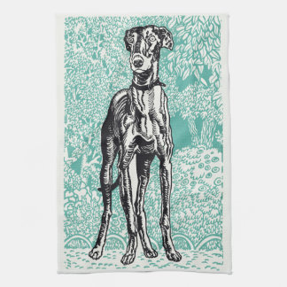Vintage Moriz Jung Greyhound Art Turkos Bakgrund Kökshandduk
