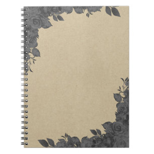 Vintage Mörk Black Blommigt Ro Kraft Rustic Glam Anteckningsbok
