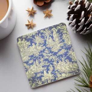 Vintage mörk blått toile de jouy mönster stenunderlägg