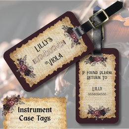 Vintage Mörk Blommig Viola Instrumentfodral Tag Bagagebricka