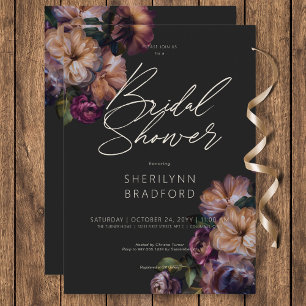 Vintage Mörk Burgundy & Guld Blommigt Möhippa Inbjudningar