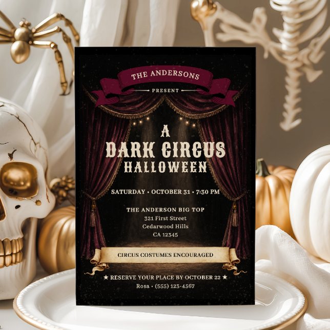 Vintage Mörk Cirkus Halloweenfest Inbjudningar (Skapare uppladdad)