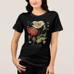 Vintage Mörk för botaniska vallmo-Blommigt Grafik T Shirt