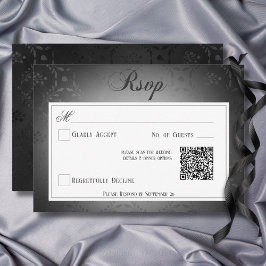 Vintage Mörk Gothic Black Damask Wedding QR-kod OSA Kort