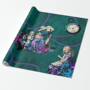 Vintage Mörk grönt Alice i Wonderland Presentpapper
