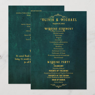Vintage Mörk grönt Bröllop Program