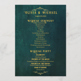 Vintage Mörk grönt Bröllop Program