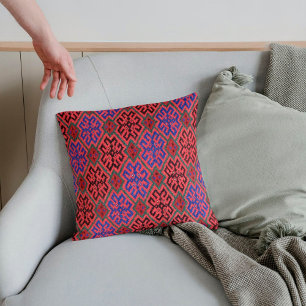 Vintage Mörk Korall Marinblå Röd Turkisk Kilim Mat Kudde