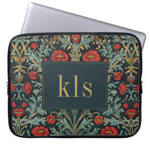 Vintage Mörk Poppy William Morris Monogram Laptop Fodral