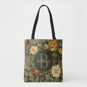 Vintage Mörk William Morris Blommigt Monogram Tygkasse