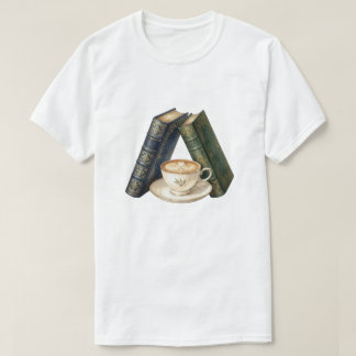 Vintage-mörka akademiböcker med mysig lattekaffe t shirt