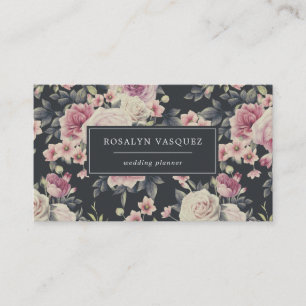 Vintage Mörka Blommor på Svart Signatur Visitkort