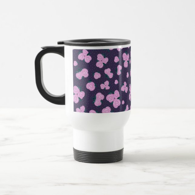 Vintage mörka lila blommor resemugg (Vänster)