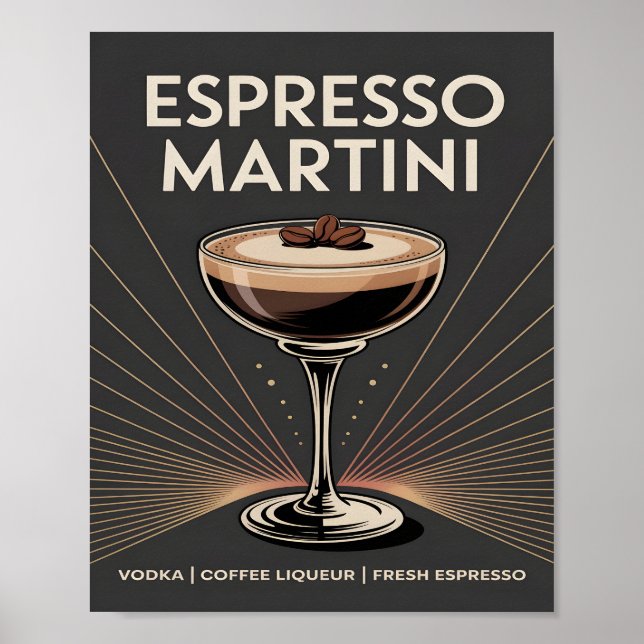 Vintage Mörkbrun Art Deco Espresso Martini Poster (Framsidan)
