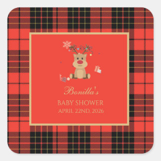 Vintage mörkröda nappduk för baby shower fyrkantigt klistermärke