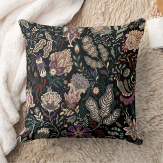 Vintage Mörkt Blommigt Paisley Mönster Moody Folkk Kudde